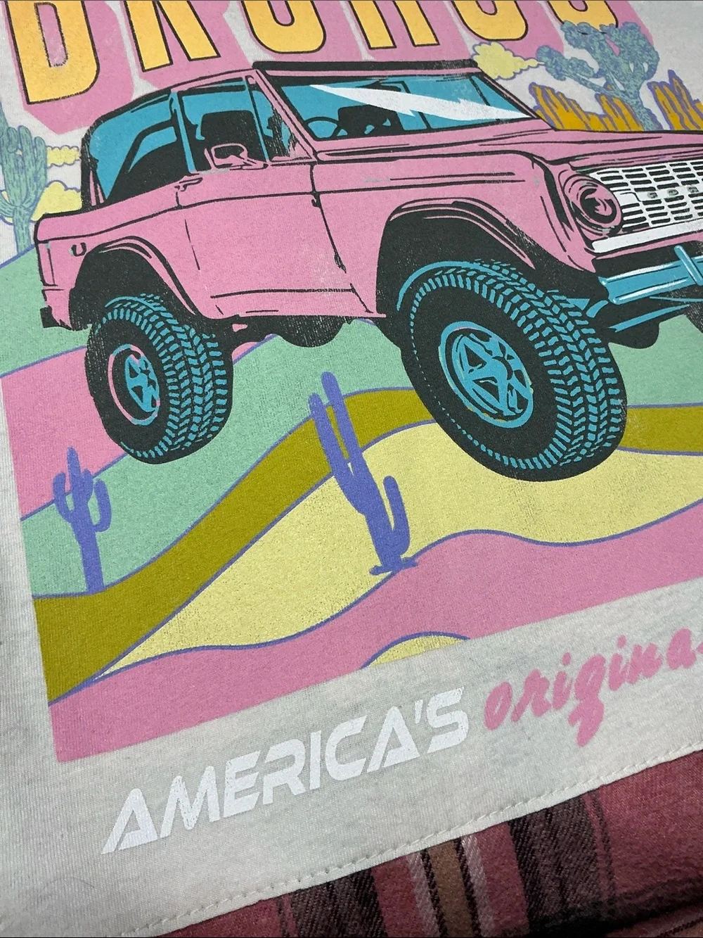 Ford Bronco Upcycled Flannel Tee Shirt Top Unique Boyfriend - Picture 5 of 11